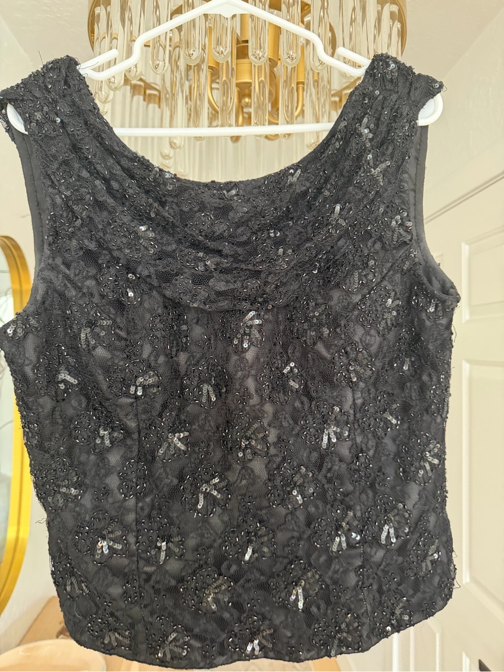 Black Sequin Lace Sleeveless Top